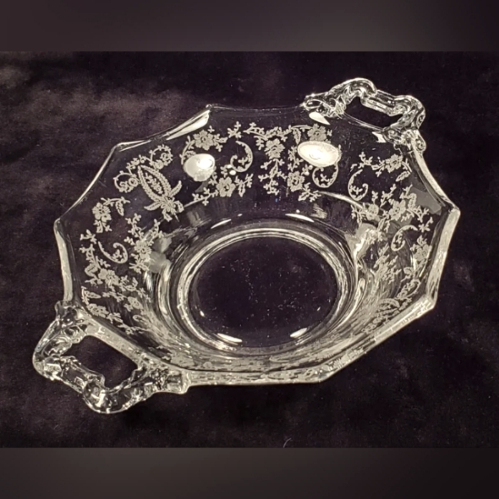 New Martinsville/Viking Glass "Prelude" Pattern 2 Handled Clear Dish Vintage